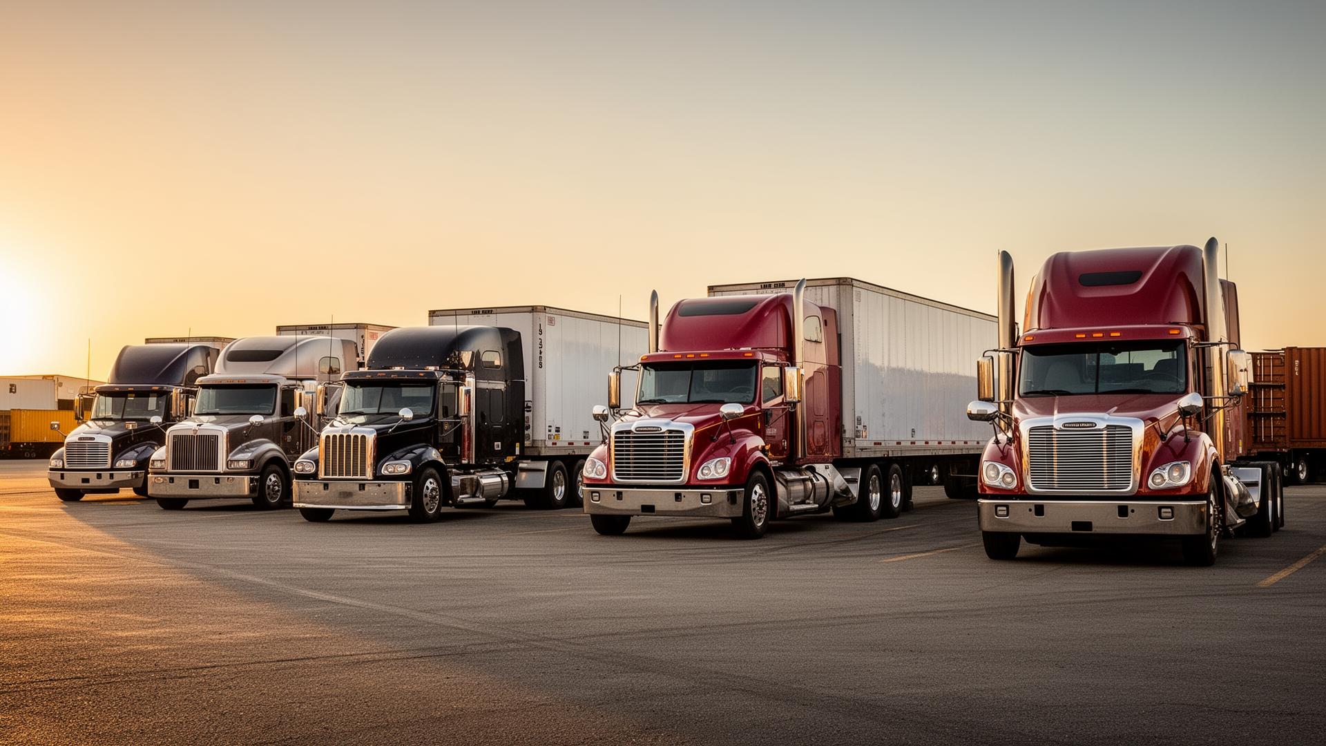Fleet of AIG Freight semi-trucks at the logistics yard
